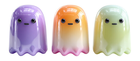 Cute Ghost Characters in Colorful Shades with Smiling Faces