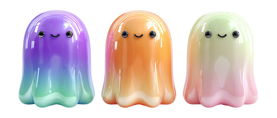 Playful Colorful Ghost Figures with Smiling Faces and Glossy Texture