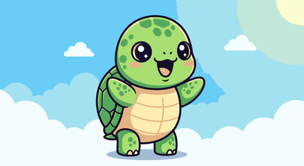 Obraz premium Adorable Cartoon Turtle Character Design for Children's Educational Resources and Animated Content Creation, Ideal for Marine Conservation Awareness Campaigns