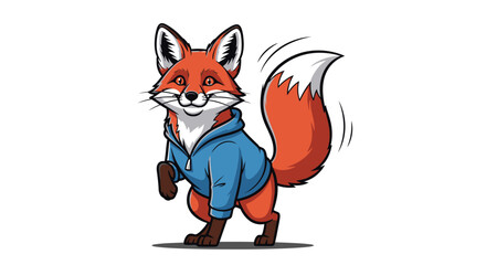Obraz premium Cartoon Fox Character Wearing a Blue Hoodie and Smiling, Ideal for Children's Book Illustrations, Educational Materials, and Animated Short Films.