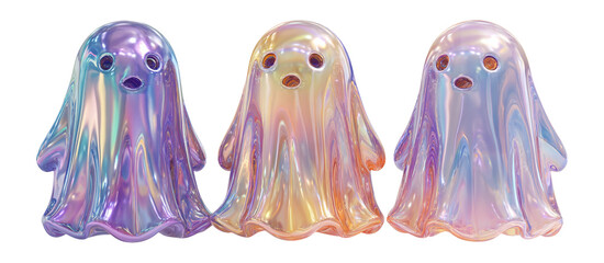 Colorful Ghost Figurines with Iridescent Shine and Playful Expression