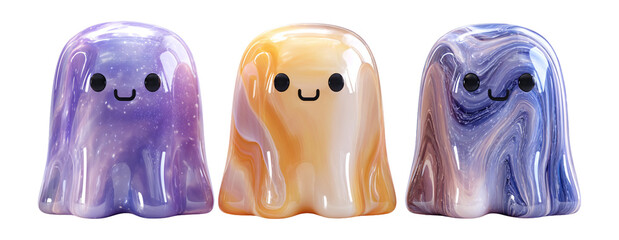 Cute Colorful Ghosts with Smile Faces in Whimsical Style