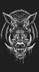 Ferocious Boar Head with Dripping Details and Menacing Expression.