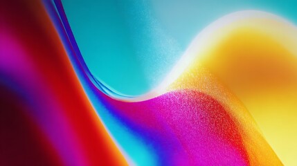 Abstract flowing waves of vibrant colors including blue, purple, pink, yellow, and orange, with a subtle grainy texture