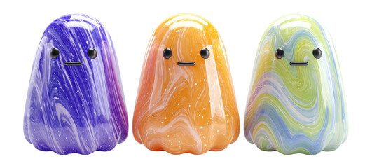 Colorful Cute Ghost Figures in Bright Swirling Patterns