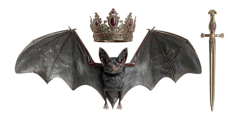Bat with Crown and Sword, Symbolizing Power and Darkness
