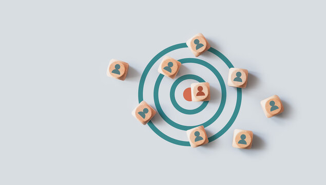 Niche marketing, personalization customer segmentation. Target audience analysis concept. Marketing segmentation strategy. consumer analysis. Wooden blocks with people icons. focus on target customer.