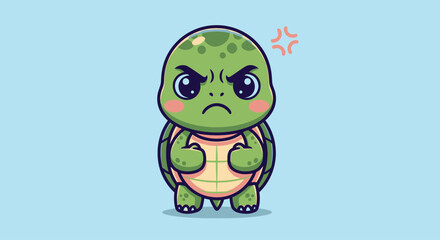 Fototapeta premium Grumpy Cartoon Turtle Character Illustration for Educational Resources, Children's Books, and Animated Content Depicting Emotions and Animal Antics