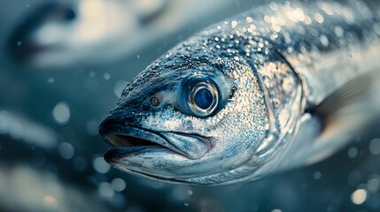 Close-up of a glistening, silvery fish underwater