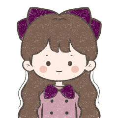 illustration of a girl cartoon character with crayon drawing style 