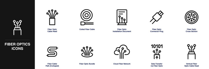 Fiber Optics Line Icon Set