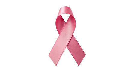 Isolated pink ribbon symbolizing breast cancer awareness on a plain surface in a studio shot