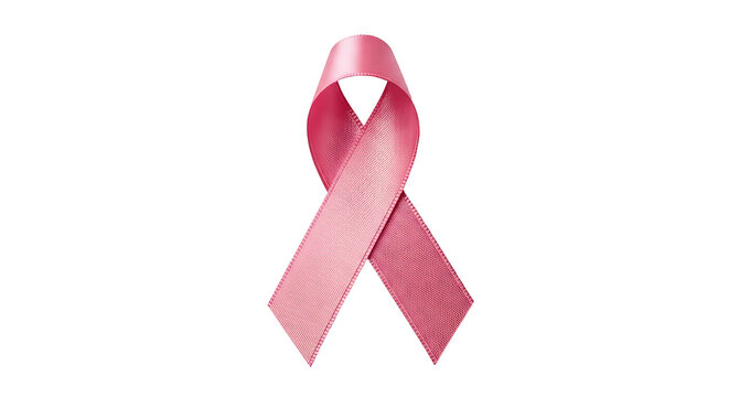 Isolated pink ribbon symbolizing breast cancer awareness on a plain surface in a studio shot - Powered by Adobe