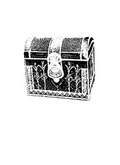 Vector Detailed of an ornate treasure chest with a lion head clasp.