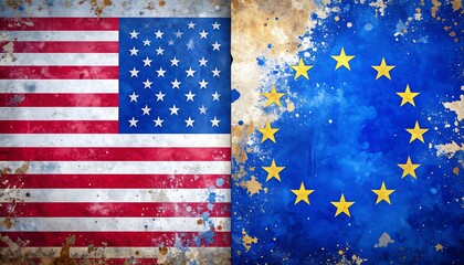 Grunge American and European Union flags