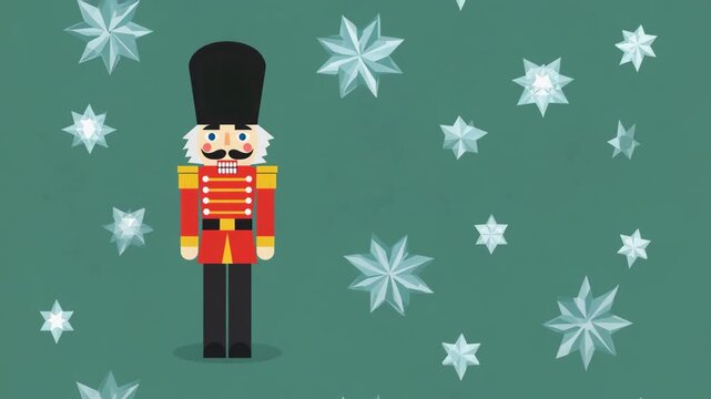 Colorful Nutcracker Christmas Soldier with Snowflake Pattern Holiday Illustration