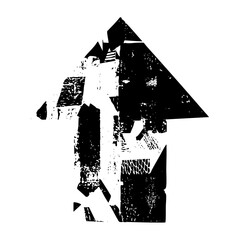 Vector Abstract black arrow points upward with distressed texture.