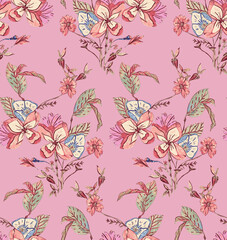 Allover Floral Design for Fabric Print, wallpaper, 