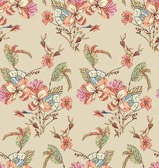 Allover Floral Design for Fabric Print, wallpaper, 