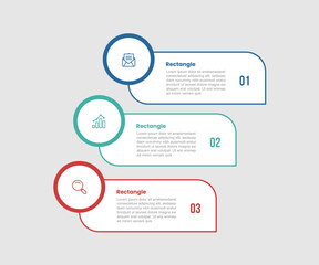 rectangle shape infographic diagram with growth step with circle badge on top with 3 step for slide presentation