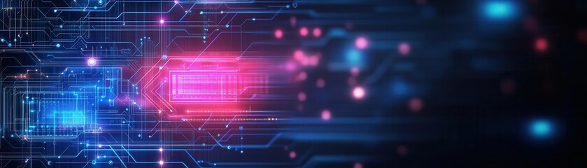 High Tech Digital Data Stream Abstract Background with Glowing Neon Light Effect and Futuristic Circuitry Design for Technology Innovation and Cybersecurity Concept