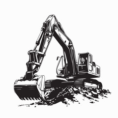 Heavy Excavator in Action Powerful Construction Machinery Vector Illustration Working © Sutarno