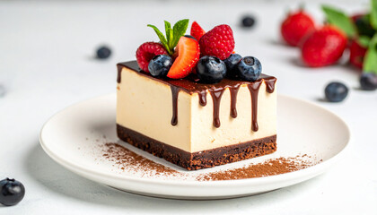Delicious Chocolate and Berry Cheesecake with Fresh Fruit Topping