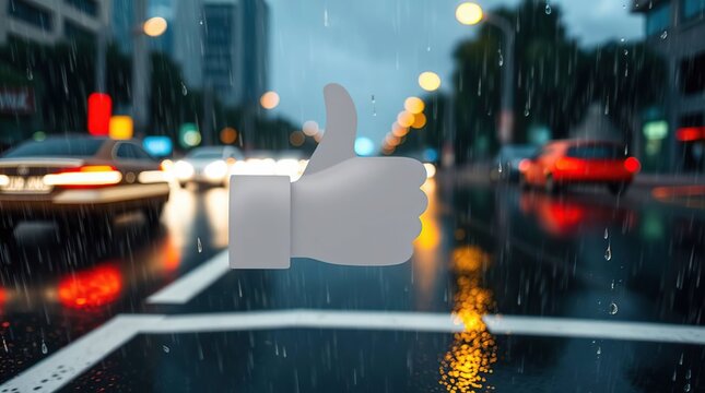 Thumbs Up in Rainy City.
