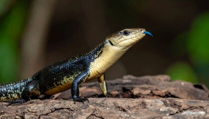 Lizard on a log in a forest