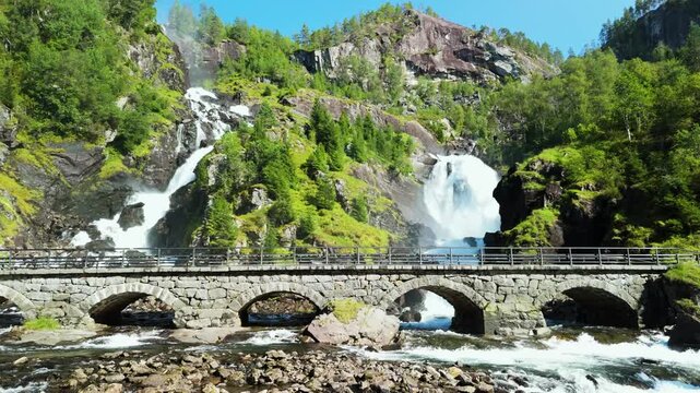 Heroshot of L&aring;tefoss Waterfall in Norway