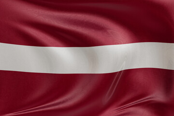 Waving flag of Latvia with textured fabric, gently rippling folds, symbolizing freedom and unity.