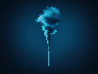 Thin trail of smoke rising from a flame in the dark night sky with a cloudy appearance creating a mysterious and atmospheric mood, minimalistic scene