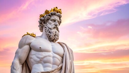 Fototapeta premium Majestic statue of a god at sunset