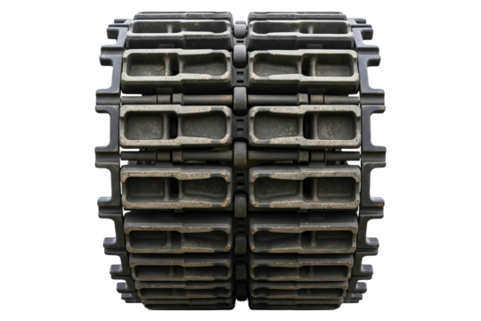 Heavy-duty metal continuous track isolated on a transparent background