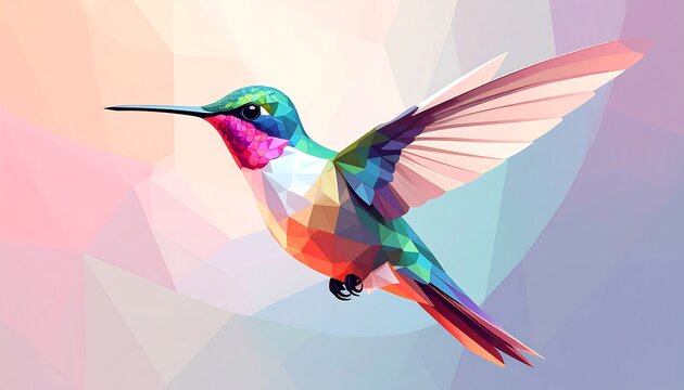 Low poly hummingbird flies