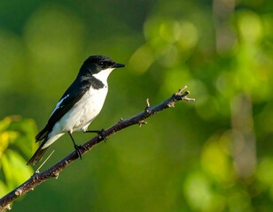 Black and white bird perched on a branch