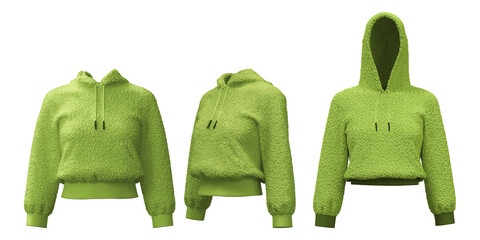 Dense fleece hoodie in vibrant green for casual and outdoor wear © puruan