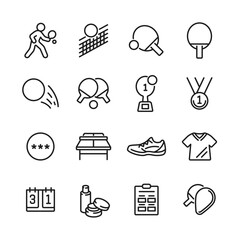 線で構成されたシンプルな卓球、ピンポンのアイコンセット　ベクター素材