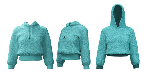 Vibrant teal fleece hoodie for casual wear © puruan