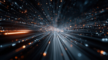 Abstract tech light radiation background with dynamic light spots and depth, for digital network and multimedia design