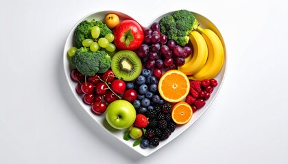 Heart Shaped Plate with Fresh Fruits and Vegetables

