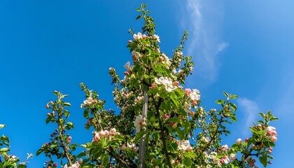 Fototapeta premium Blossoming apple tree against a clear blue sky