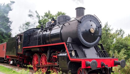 Naklejka premium Vintage steam locomotive with smoke