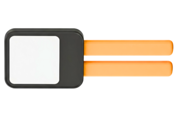 Electronic security tag with blank label and orange straps isolated on a transparent background