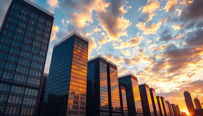 Modern Skyscrapers Reflecting Golden Sunset
