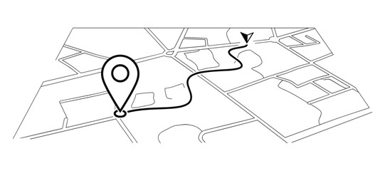 Simple map illustration with location pin and route tracking, for navigation use.