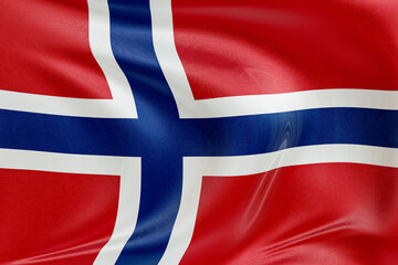 Flag of Norway and Bouvet Island in motion, realistic textile folds and ripples, symbolizing...
