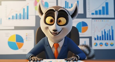 Animated lemur in business suit with charts image