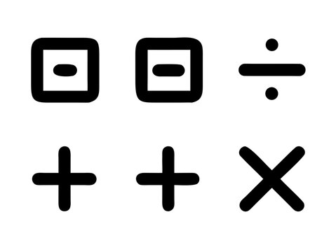 Mathematical symbols set: basic operations, shapes, and functions in minimalist style
