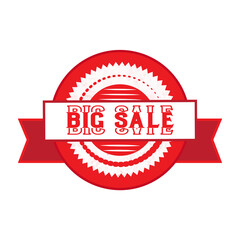 Obraz premium Bold red and white big sale emblem with ribbons on a transparent background.